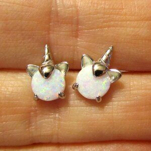 Unicorn Earrings~Opal & Sterling Silver